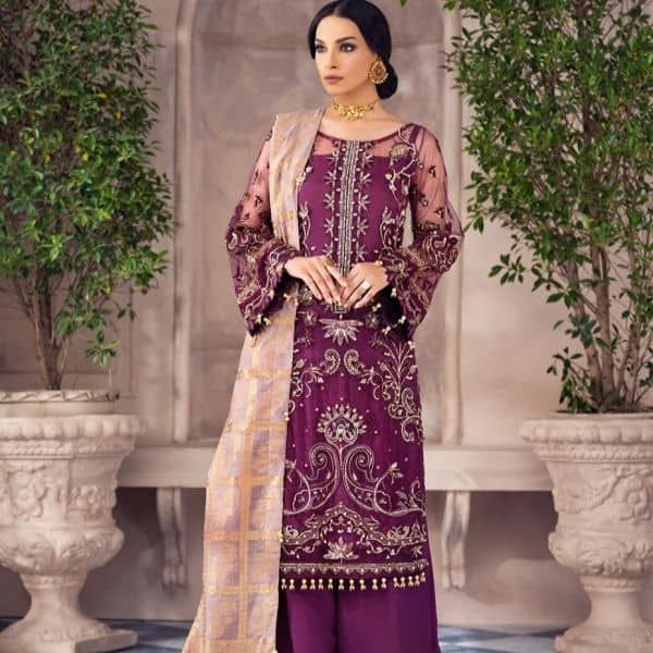 Anahita Net Embroidered 4 Piece Suit